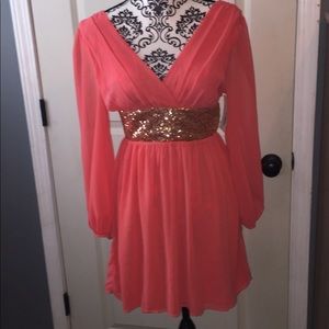 Medium Coral chiffon mini dress- embellishments!